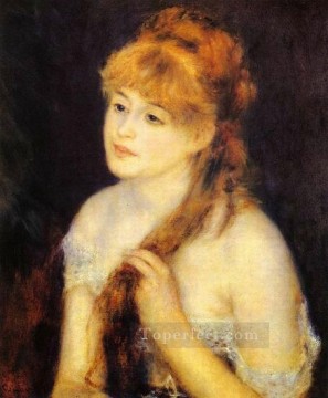 Mujer joven trenzando su cabello Pierre Auguste Renoir Pinturas al óleo